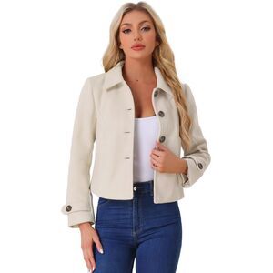 Turn Down Collar Long Sleeve Single Breasted Winter Pea Coat Beige